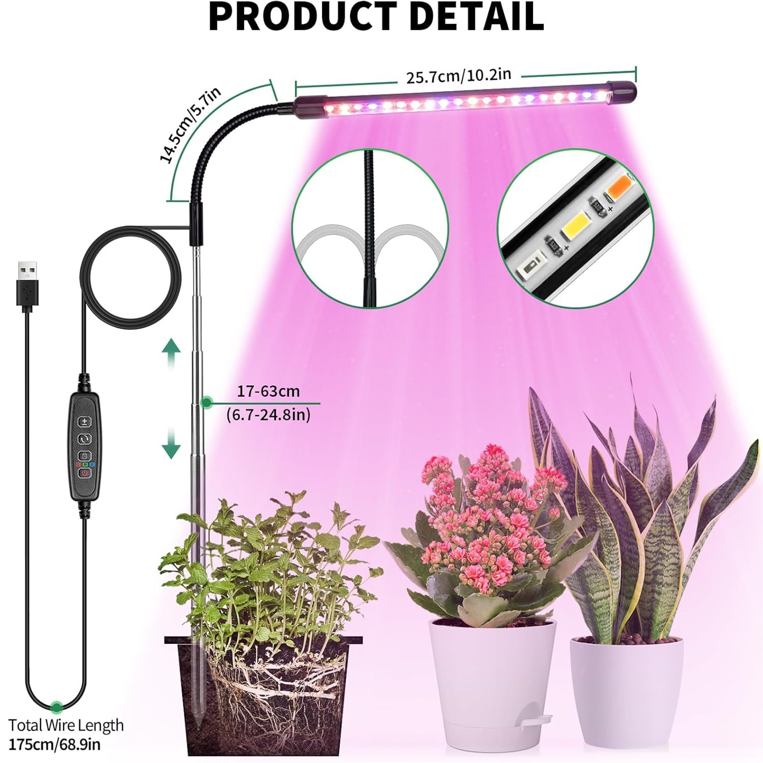 Plant Grow Light Full Spectrum - 3 색 USB 성장 램프 식물